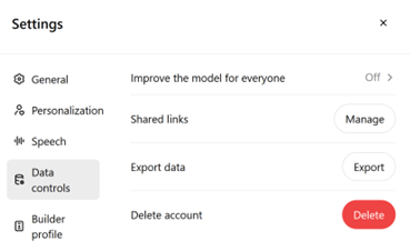 ChatGPT settings data control